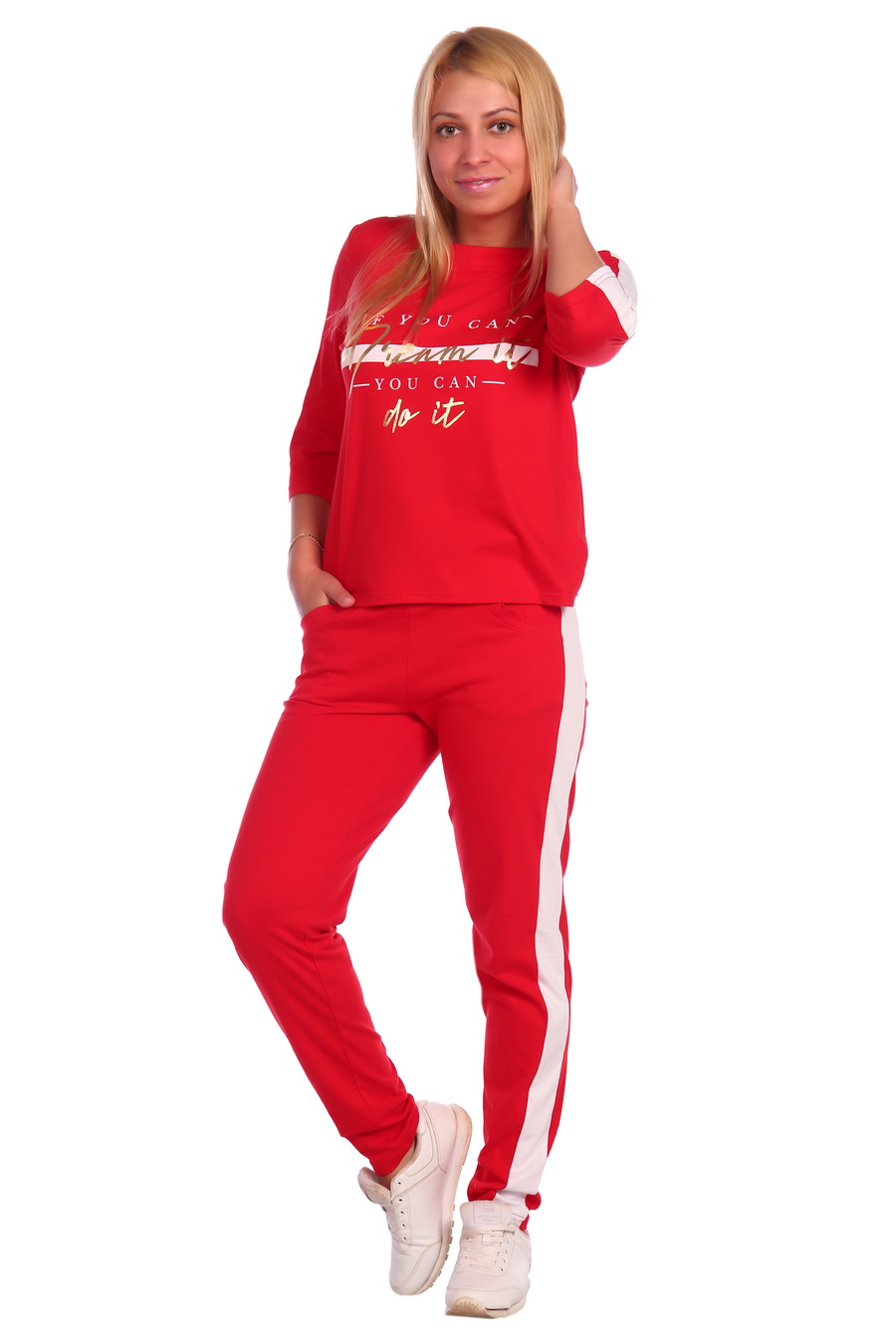 Жен. костюм арт. 17-0021 Красный р. 48 ЕленаТекс, размер 48 Жен. костюм, Жен. костюм спортивный - фото 1