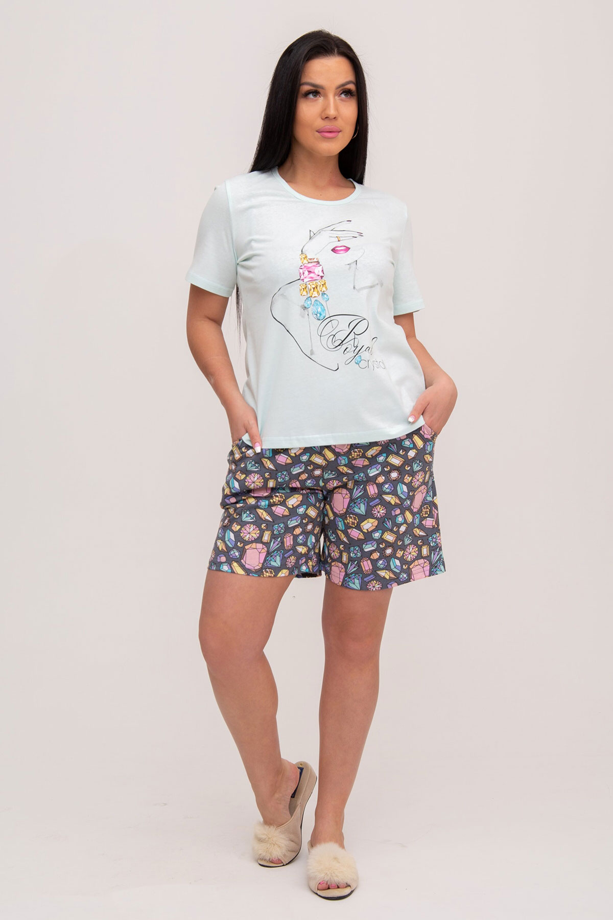 Жен. пижама с шортами арт. 23-0092 Зеленый р. 52
