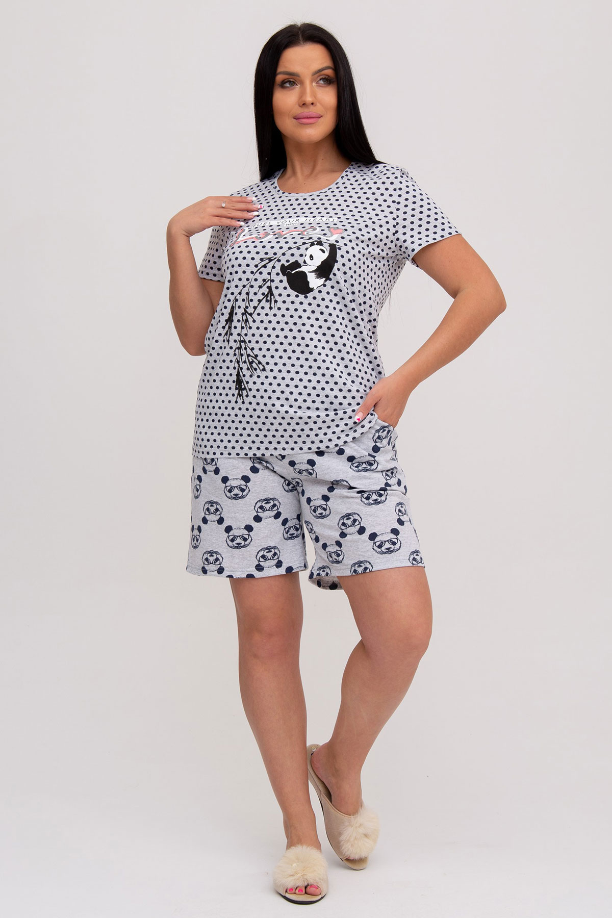 Жен. пижама с шортами арт. 23-0092 Серый р. 48