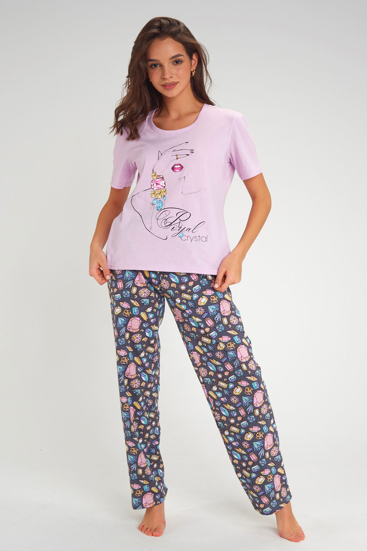 Жен. пижама с брюками арт. 23-0095 Лиловый р. 52