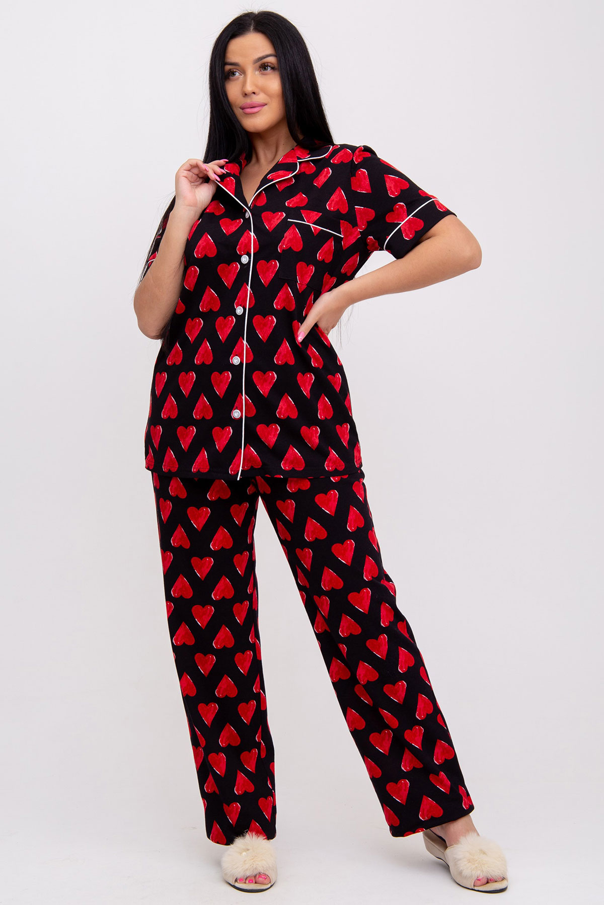 Жен. пижама с брюками арт. 23-0093 Черный р. 50