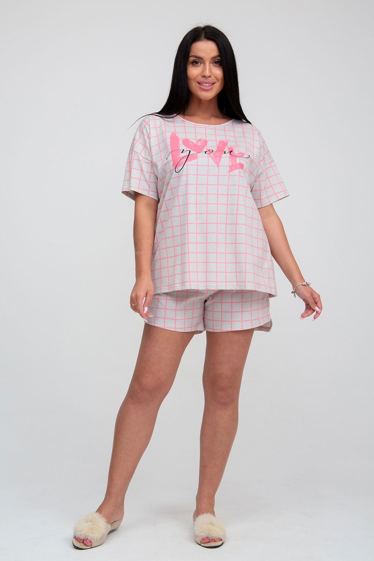 Жен. пижама с шортами арт. 23-0085 Серый р. 44