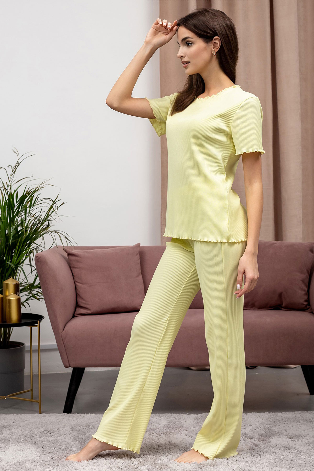 Жен. пижама с брюками арт. 23-0311 Желтый р. 50