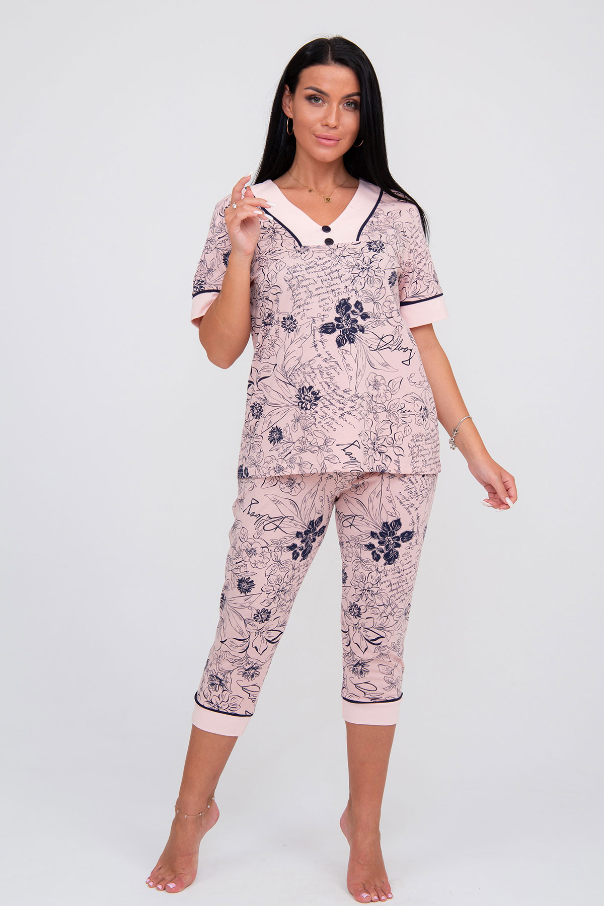 Жен. пижама с брюками арт. 23-0378 Розовый р. 58