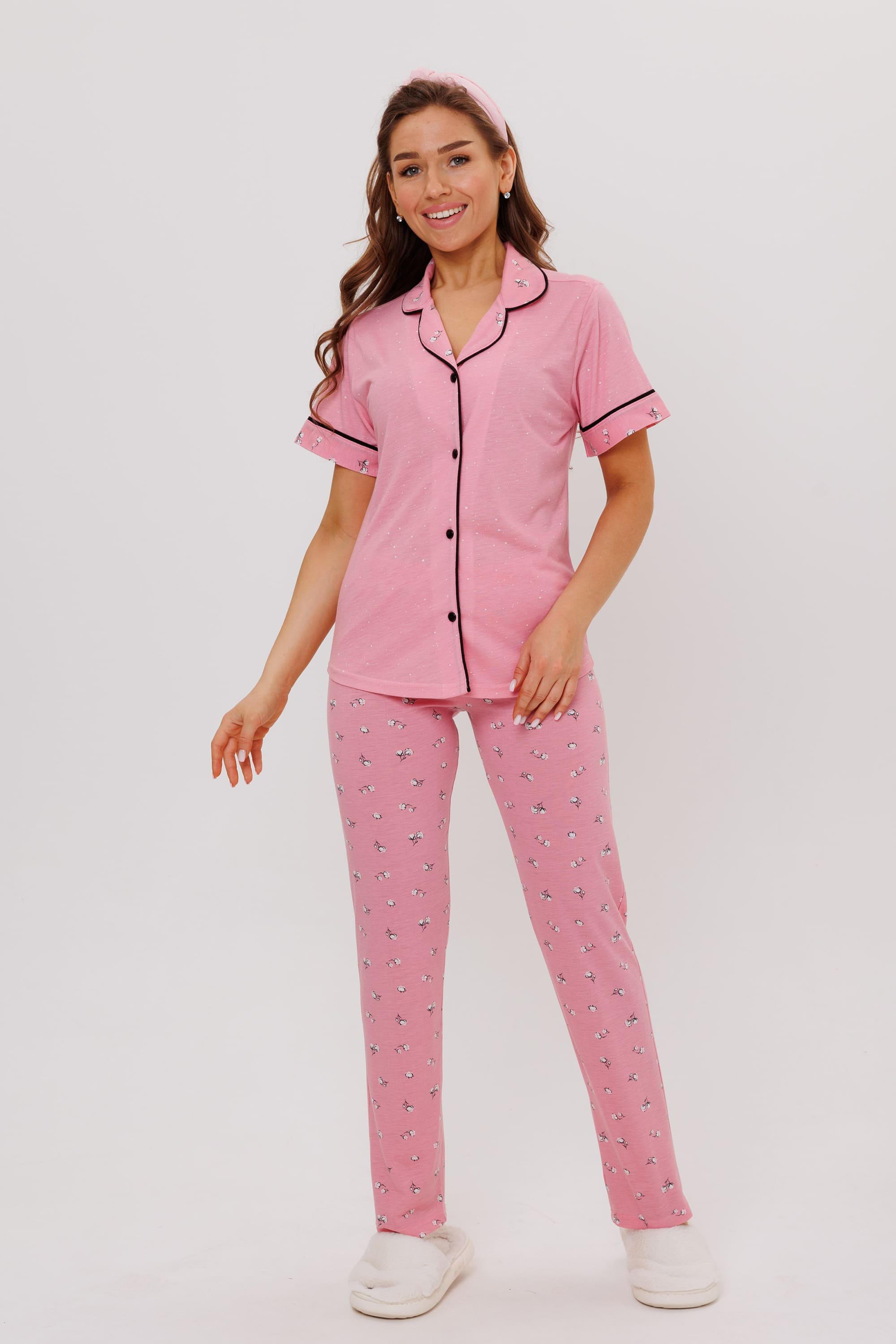Жен. пижама с брюками арт. 23-0412 Розовый р. 50