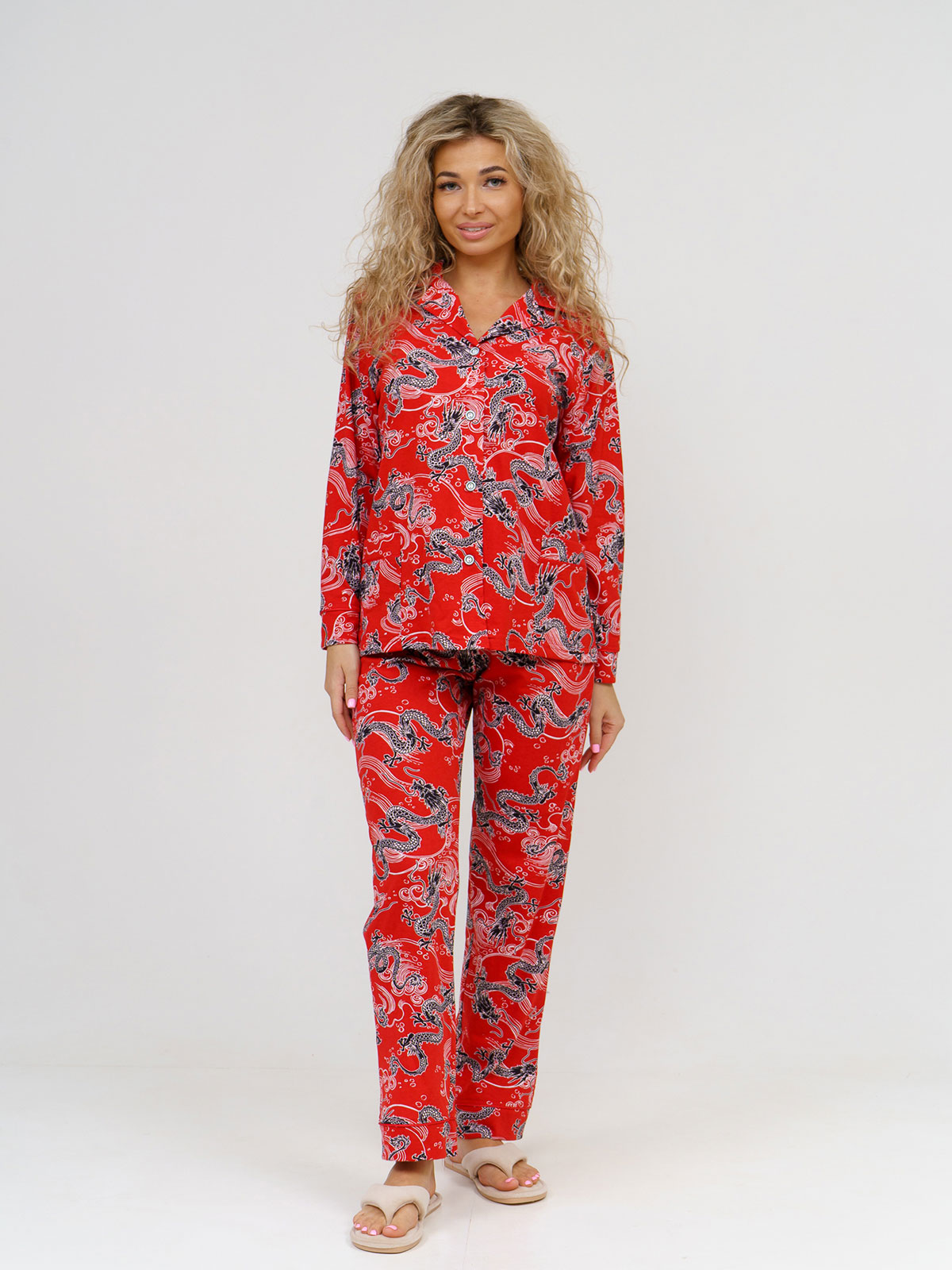 Жен. пижама с брюками арт. 16-0756 Красный р. 56