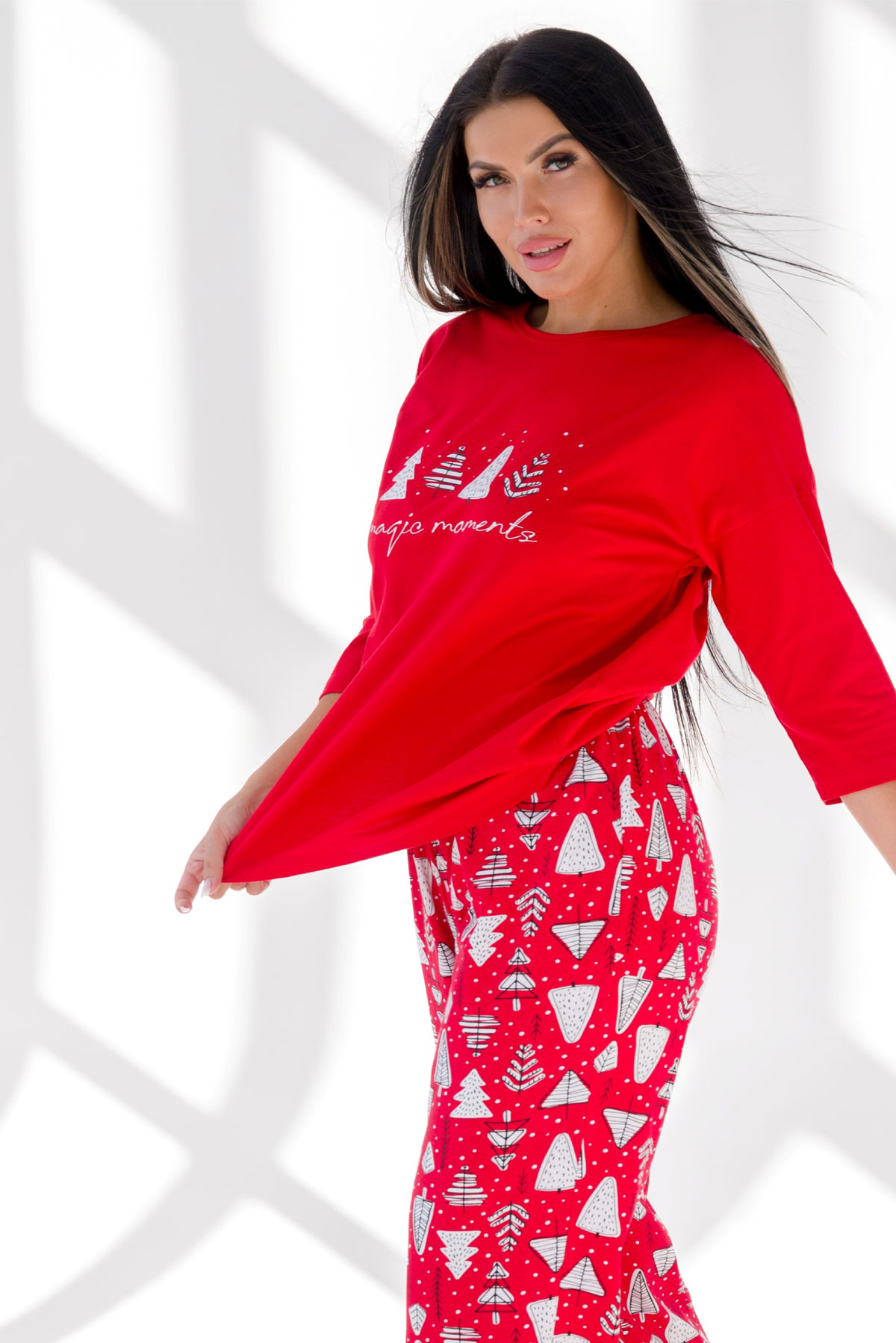 Жен. пижама с брюками арт. 19-0797 Красный р. 46