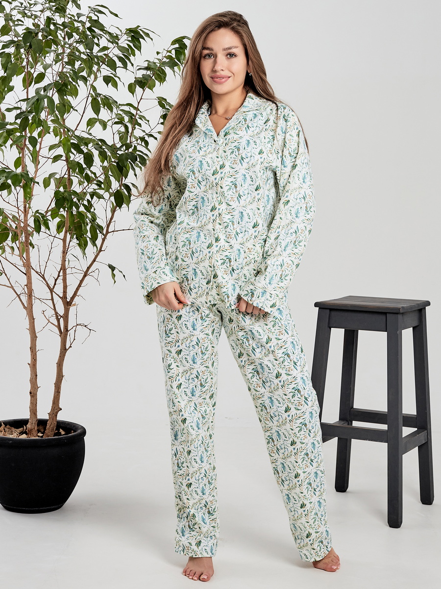 Жен. пижама с брюками арт. 17-0431 Зеленый р. 48 ЕленаТекс