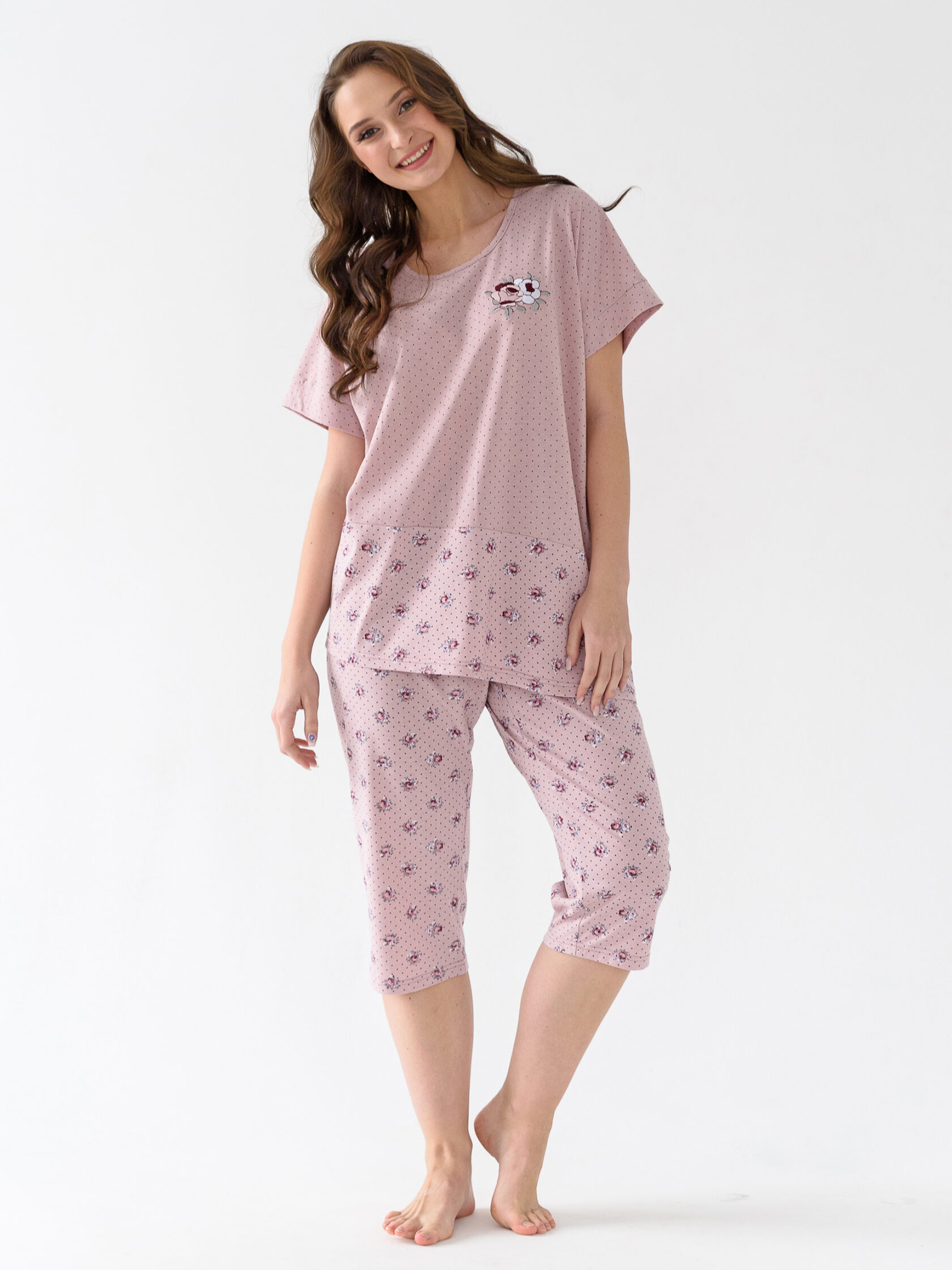 Жен. пижама с брюками "Букет" Розовый р. 62