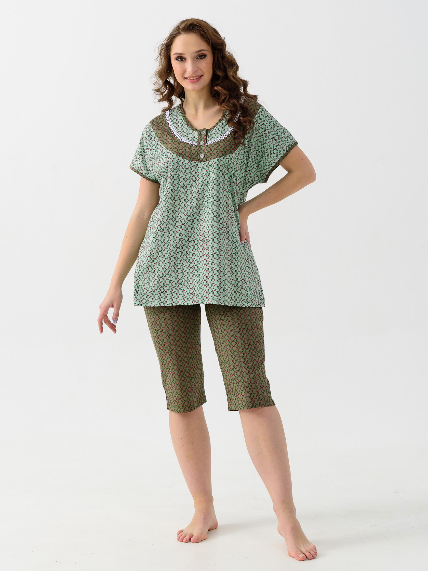 Жен. пижама с шортами "Цветочек" Зеленый р. 48