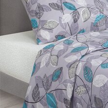 Комплект постельного белья "Серебряные листья" Серый + размеры с простыней на резинке