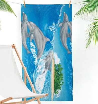 Вафельное полотенце "Игривые дельфины" Голубой р. 80х150