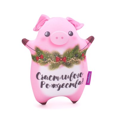 Игрушка-подушка "Пузатик, Счастливого рождества!" Розовый р. 25х20