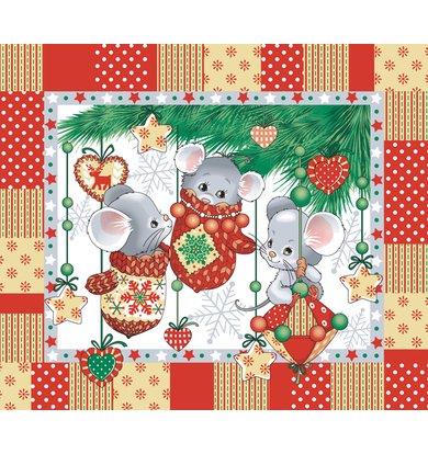 Вафельное полотенце "Веселые мышата" Красный р. 47х60