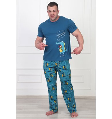 Муж. пижама "Крокодильчики" Синий-петроль р. 48
