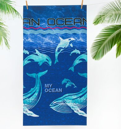 Вафельное полотенце "Мой океан" Синий р. 80х150