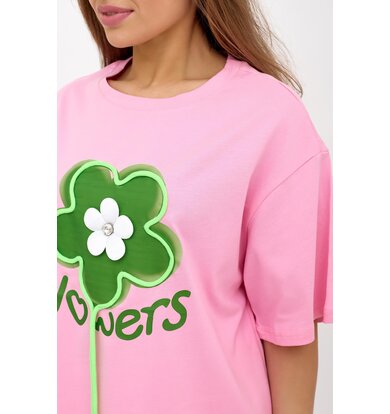 Жен. футболка "Flowers" Розовый р. 48-52