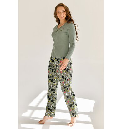 Жен. пижама с брюками "Мяу" Зеленый р. 48