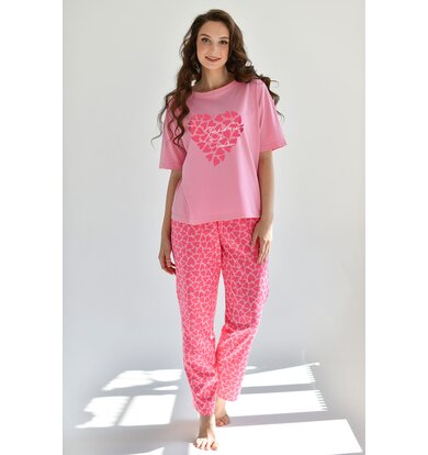Жен. пижама с брюками "Сердцебиение" Розовый р. 48