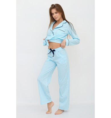 Жен. пижама с брюками "Бабл-гам" Голубой р. 54