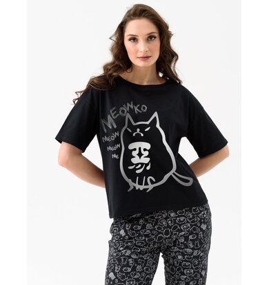 Жен. пижама с брюками "Черный кот" Черный р. 46
