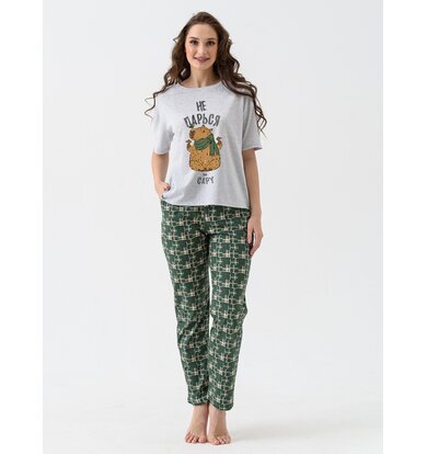 Жен. пижама с брюками "Капибара" Зеленый р. 46