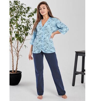 Жен. пижама с брюками арт. 17-0434 Голубой р. 44