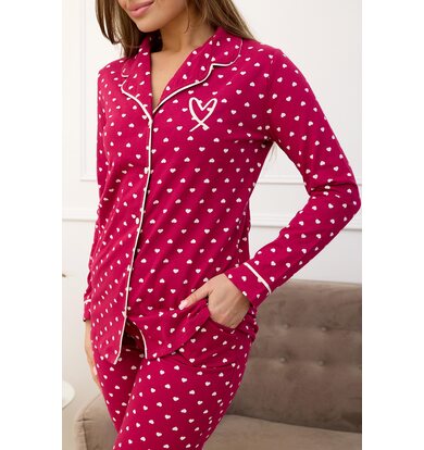 Жен. пижама с брюками "Сердечки" Красный р. 50